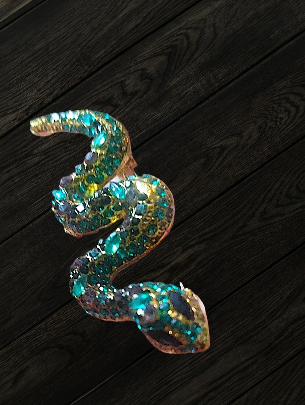 Green Rhinestone Serpent Brooch